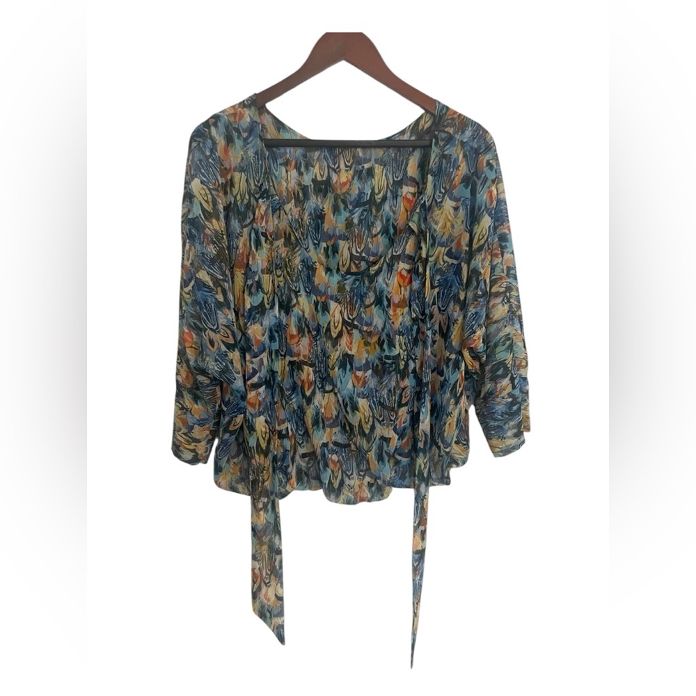 Liverpool Green Tie Front 3/4 Sleeve Blouse